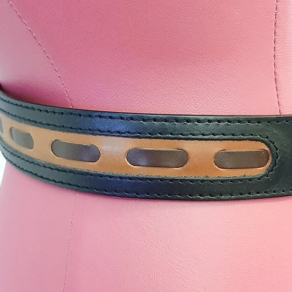 GINNIE JOHANSEN Women's Vintage leather inlay belt Black Brown Size Small 26-30